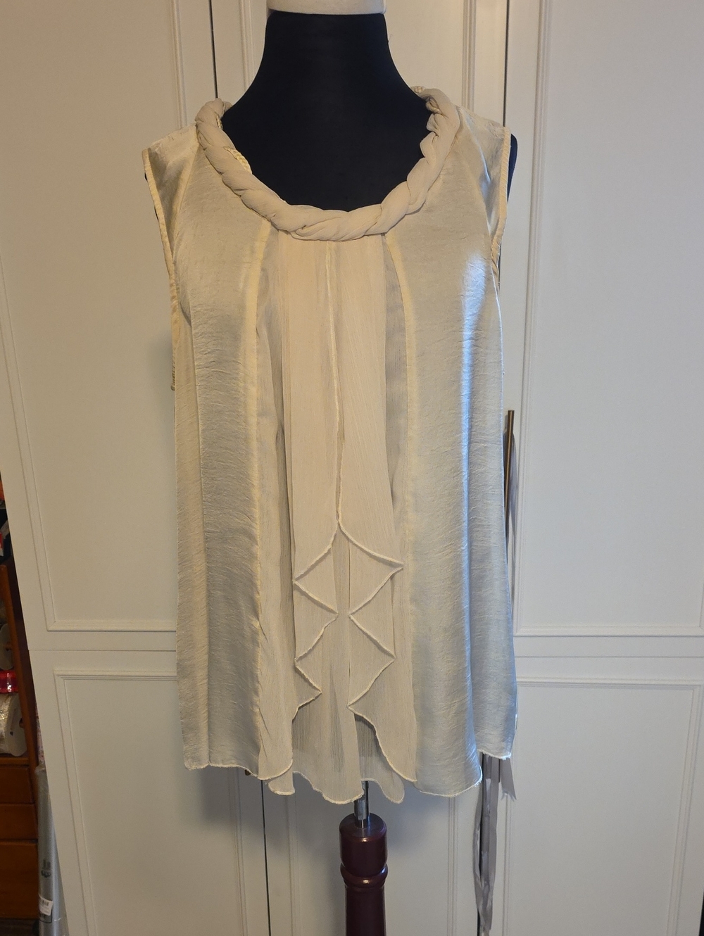 Adiva Cream Braided-Neck Sleeveless Blouse